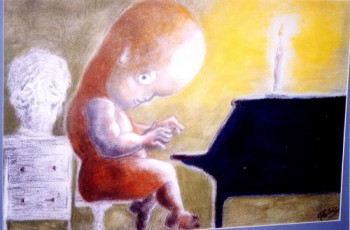 Named contemporary work « foetus au piano », Made by PHILIPPE LECLERC