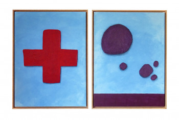 Named contemporary work « croix rouge et ronds violets », Made by YVES BULIARD