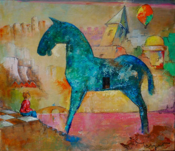 Named contemporary work « cheval bleu », Made by THIERRY MERGET