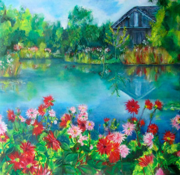 Named contemporary work « le lac aux dahlias », Made by DANIèLE DAYER