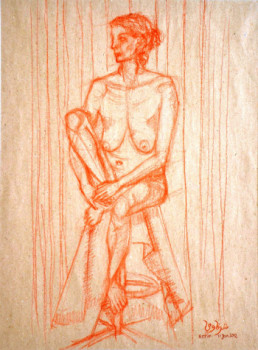 Named contemporary work « La femme au tabouret », Made by AFFIF CHERFAOUI