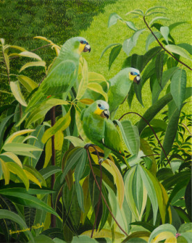 Named contemporary work « Les trois perroquets de Trinidad », Made by JACQUELINE VERNAY-MILLOT