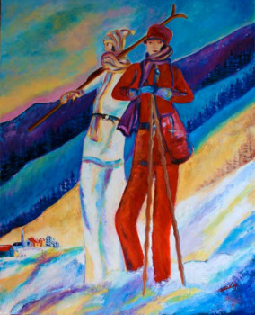 Named contemporary work « Ski dans Les laurentides », Made by GHISLAINE CAPRIN