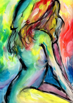 Named contemporary work « Colorful woman », Made by ANILEMARTWORK