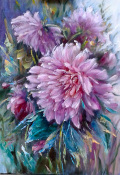 Named contemporary work « Dalhias du jardin », Made by CHRISPAINT FLOWERS