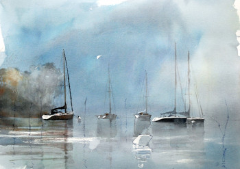 Named contemporary work « Brume sur Irus (Golfe du Morbihan) », Made by HENRI DUROSELLE