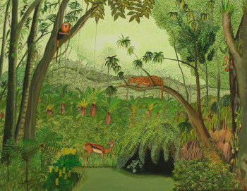 Named contemporary work « Scène de la jungle tropicale », Made by JACQUELINE VERNAY-MILLOT