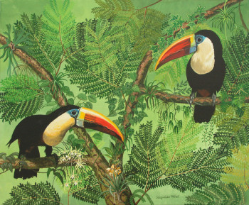 Named contemporary work « Toucans », Made by JACQUELINE VERNAY-MILLOT