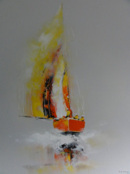 Named contemporary work « Le bateau orange », Made by GéRARD DE COURCY