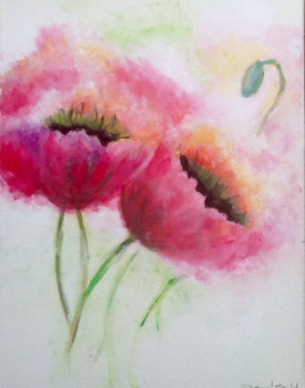 Named contemporary work « Les pavots roses - acrylique facon aquarelle », Made by PATRICIA DELEY