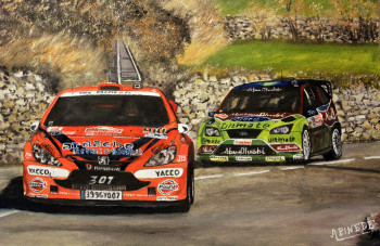 Named contemporary work « Monte Carlo 2008 - PEUGEOT 307 WRC - Jean-Marie Cuoq-David Marty -- sd plan Ford FocusWRC Jari-Matti Latvala-Miikka Auttila », Made by ALAIN PINEDE