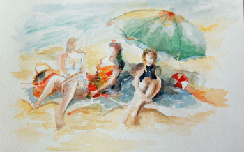 Contemporary work named « sur la plage », Created by LYLIANE FOUCAULT
