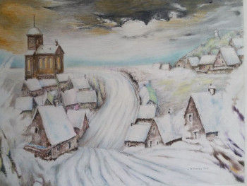 Named contemporary work « Village retraite dans la neige », Made by JACQUES TAFFOREAU