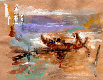 Named contemporary work « Gondolier, ocre, Venise. », Made by JEAN-LUC CELCE