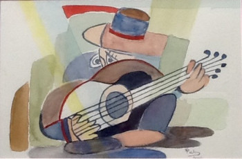 Named contemporary work « Le joueur de guitare », Made by PATRICIA DELEY