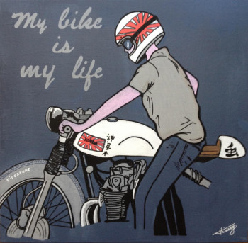 Named contemporary work « Pilote moto », Made by JAROD