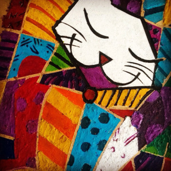 Named contemporary work « gato hommage britto », Made by PAOLART