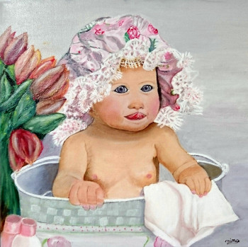 Named contemporary work « bebe au bain », Made by FRANCIS CHABAS