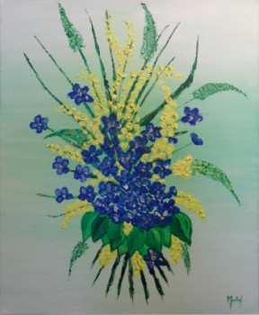 Named contemporary work « bouquet bleu et jaune », Made by JACKY MONKA