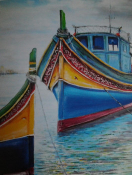 Named contemporary work « bateaux de pêche à Malte », Made by FARRUGIA