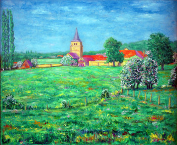 Named contemporary work « Rivière, les aubépines en fleurs. », Made by ARTOIS