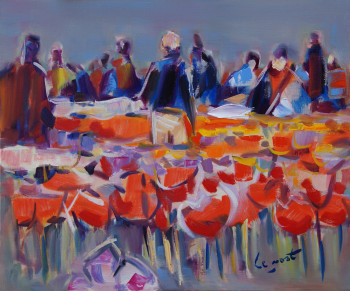 Contemporary work named « Personnages parmi les tulipes à Keukenof », Created by ALAIN LE NOST