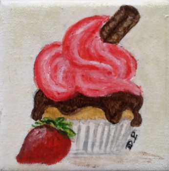 Named contemporary work « Gourmandises - série cupcake fraise et chocolat », Made by PATRICIA DELEY