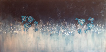 Named contemporary work « Rêve bleu - abstraction bleu et argent », Made by PATRICIA DELEY