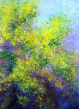 Named contemporary work « Le temps du mimosa - tableau abstrait », Made by PATRICIA DELEY
