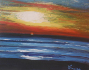 Named contemporary work « coucher de soleil bleu », Made by LUIGINA