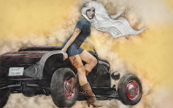 Named contemporary work « Pin up Hot rod », Made by VINZDREAM2006