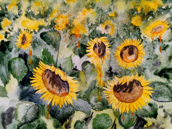 Named contemporary work « Fondu de tournesols », Made by EWA REY