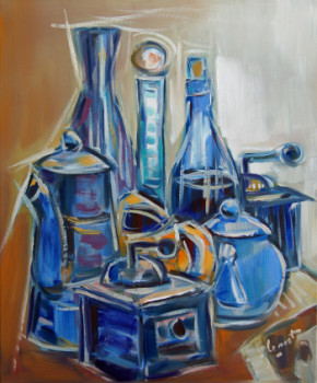 Named contemporary work « Nature morte à la cafetière bleue », Made by ALAIN LE NOST