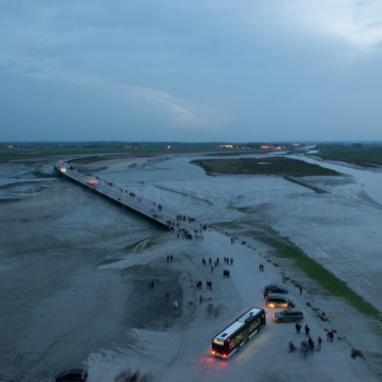 Named contemporary work « Bridge of the Mont-Saint Michel by night 1/3 », Made by NICOLAS PORTAIS