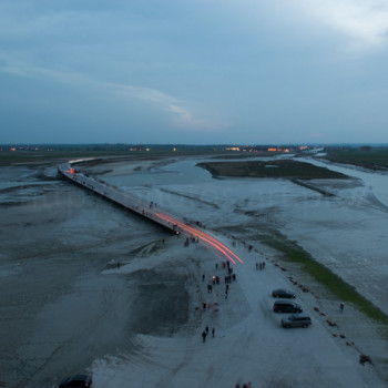 Named contemporary work « Bridge of the Mont-Saint Michel by night 3/3 », Made by NICOLAS PORTAIS