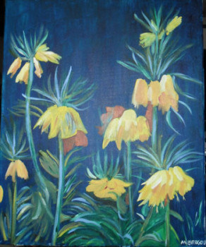 Named contemporary work « fleurs jaunes », Made by MIREILLE BREGOU