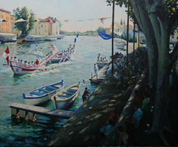 Contemporary work named « Agde, joutes à l'ombre des platanes », Created by MAXENCE GERARD