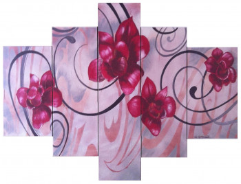 Named contemporary work « triptyque fleurs », Made by LOTFIARTISTE