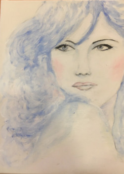 Named contemporary work « Portrait femme bleu », Made by PATRICIA DELEY