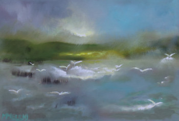 Contemporary work named « Brouillard sur l'étang », Created by MARLEEN MELENS