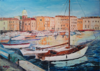 Named contemporary work « Le port de St. Tropez », Made by JEAN MARIE SCHROETTER