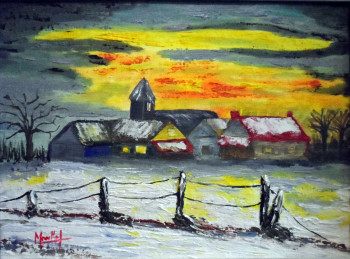 Named contemporary work « Village en hiver (2) », Made by JACKY MONKA