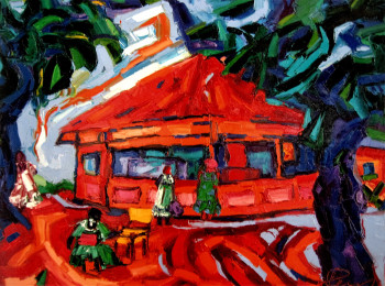 Named contemporary work « Snack place des cocotiers à Nouméa », Made by LILIANE PENIN