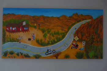 Named contemporary work « Route66,Bagdad Café... », Made by COMBEMICHEL