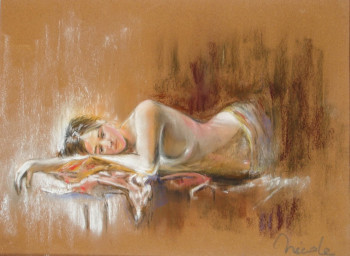 Named contemporary work « "Le lit de printemps", d'après Nathalie Picoulet (pastel) », Made by NICOLE COUSSEAU