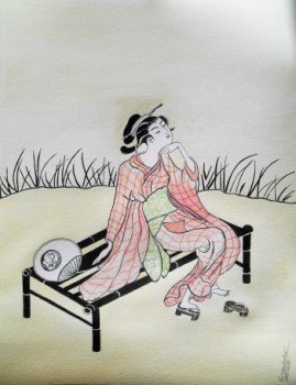 Contemporary work named « D'après Suzuki HARUNOBU », Created by VIVIANE DUFOUR