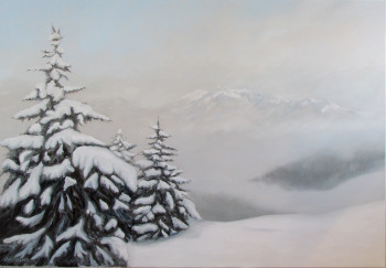 Contemporary work named « Sapins dans la brume », Created by L.VERHOEVEN