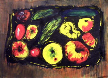 Named contemporary work « Frutas y verduras en bandeja negra », Made by JULIANA ALDERISI