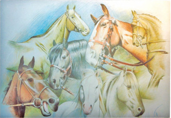 Named contemporary work « CHEVAUX EN SURIMPRESSION », Made by FRéDéRIC VIGNEAUD