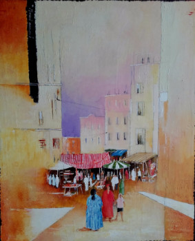 Named contemporary work « Marché marocain I », Made by JAMES BURGEVIN